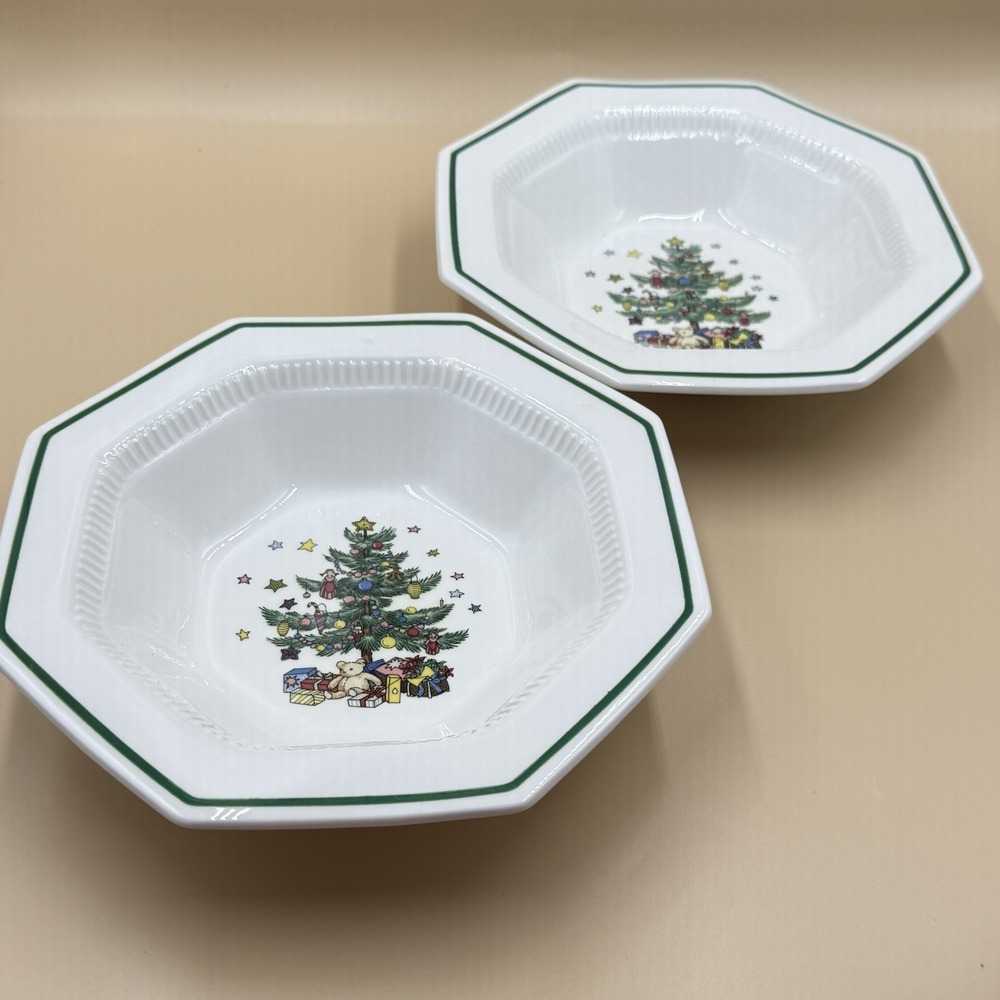 Nikko Christmastime Vegetable Bowl 9in Octagon Rim Serving Christmas Lot of 2